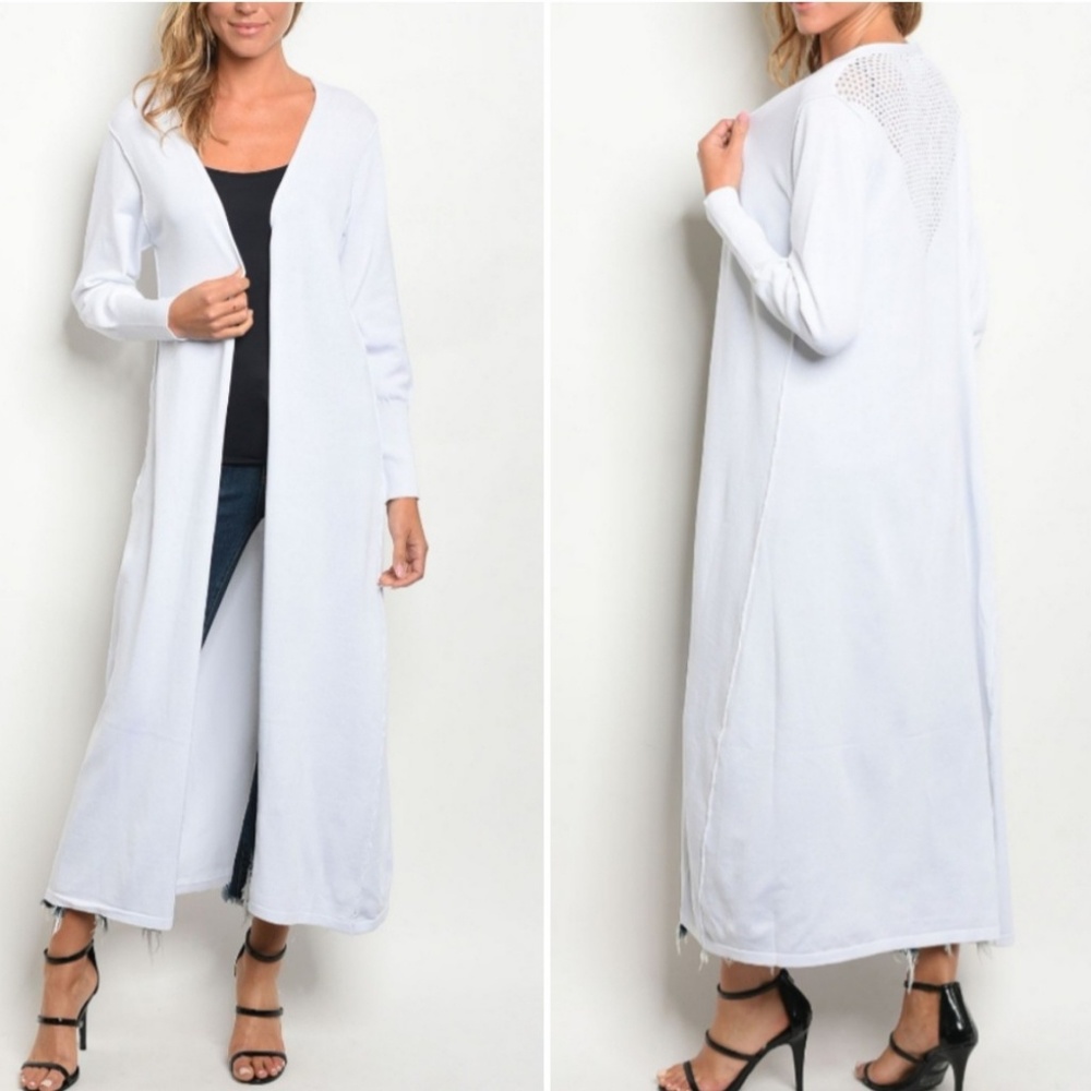 🆕️ WHITE LONG SLEEVE OPEN LONG LINE DUSTER